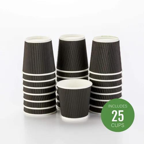 Miniatura 2 de Tazas para café de papel aislado, pared ondulada, kraft, 12 onzas - Caja de 25 unidades - tapas a juego: RWA0360B, RWA0360W, RWA0328LG, RWA0328GR