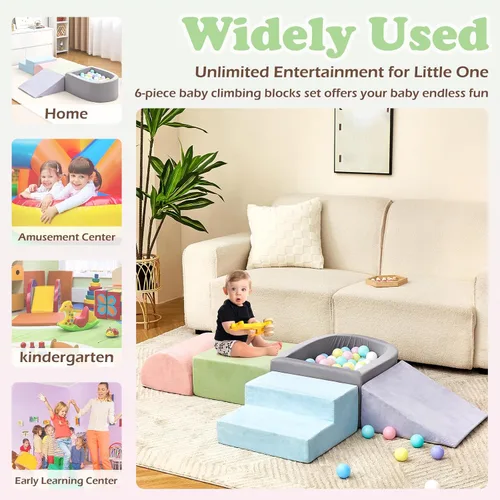 Miniatura 7 de Juguetes de escalada para niños pequeños, bloques de espuma para escalar con foso de bolas para bebé, juego de escalada suave para niños pequeños
