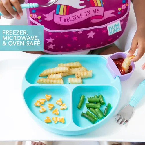 Miniatura 4 de Bumkins Plato de silicona con agarre, plato de succión dividido, plato para bebé o niño pequeño, sin BPA, apto para microondas y lavavajillas