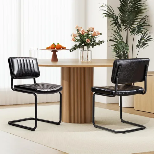 Miniatura 7 de Juego de 2 sillas de comedor voladizas, sillas de comedor modernas de mediados de siglo con patas de metal negro, sillas de cocina tapizadas