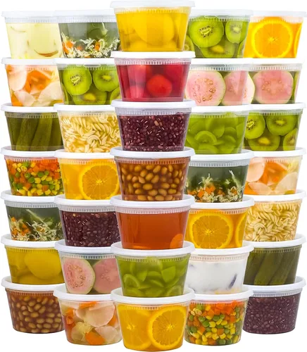 Miniatura 10 de Dealusy Juego de 50 recipientes deli de 8 onzas con tapas, cuencos de plástico para llevar a prueba de fugas sin BPA, recipientes de almacenamiento