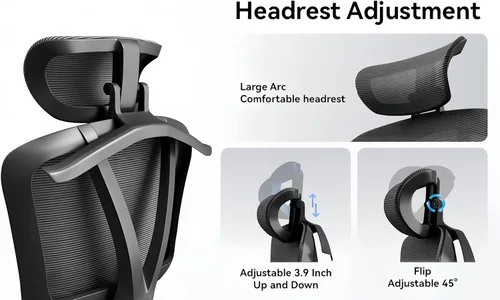 Miniatura 6 de Silla de oficina ergonómica de 400 libras de capacidad, silla de escritorio de malla con soporte lumbar, reposabrazos 3D, reposacabezas ajustable
