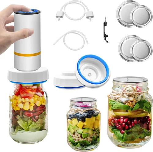 Kit de sellador al vacío eléctrico de tarros de masón, sellador al vacío de alimentos de mano y juego de manguera de accesorios para almacenamiento