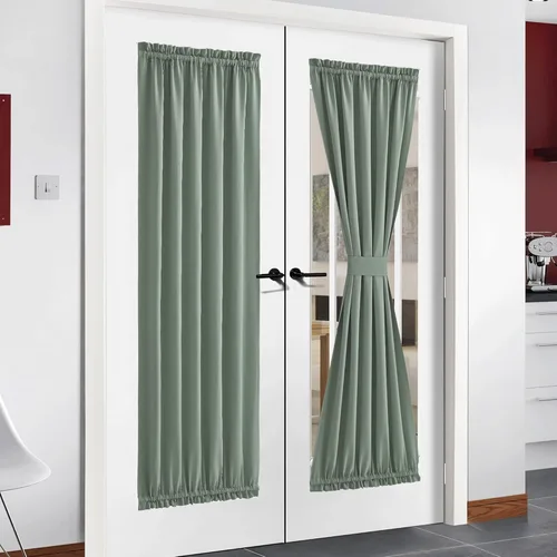 Miniatura 286 de NICETOWN Cortinas opacas unicolor con aislamiento térmico para puerta francesa, granja, oscurecimiento de habitación, puertas y ventanas de Marrón