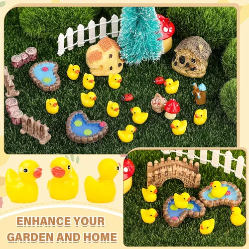 Miniatura 4 de selizo 250 mini patos de resina, pequeños patos de plástico para ocultar, pequeños dijes de pato de resina para bebés a granel para casa de muñecas