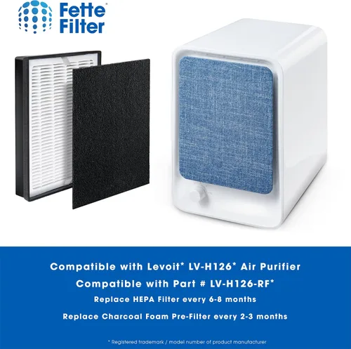 Miniatura 2 de Fette Filter - Juego de filtros de repuesto para purificador de aire premium, compatible con purificador de aire Levoit LV-H126 (1 Hepa 3 de carbono)
