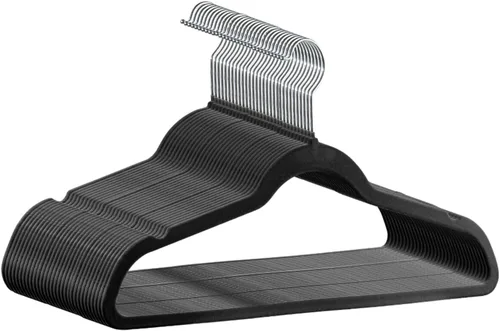 Miniatura 12 de Perchas de plástico, paquete de 20, perchas duraderas que ahorran espacio para uso diario y artículos esenciales para el dormitorio, color negro