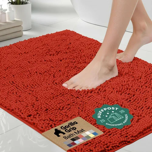 Miniatura 64 de Gorilla Grip - Tapete de baño afelpado, absorbente, peludo, de felpilla, para base de inodoro cuadrada, reverso de goma, suave, de microfibra, claro