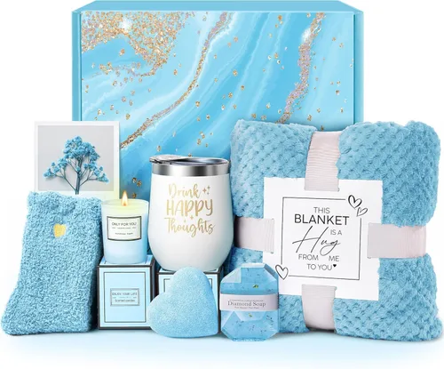 Regalos para mujer, cesta de regalo de spa oceánico de lujo con manta de franela, regalos únicos de cumpleaños, Navidad, Día de la Madre, San