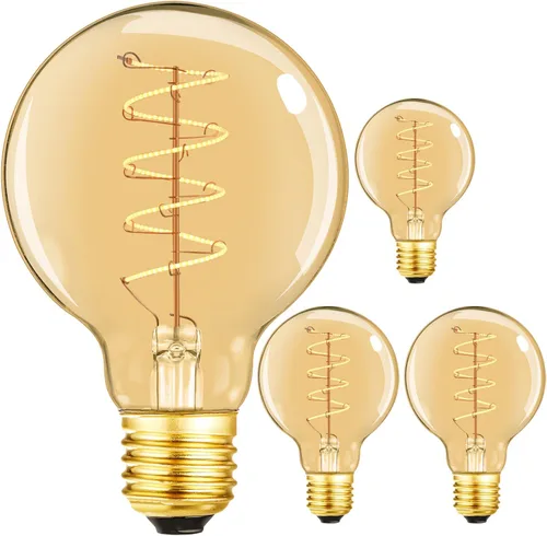Miniatura 14 de Bombilla LED vintage de filamento espiral T14, base E26, 4W equivalente a 40W, blanco cálido, 2200K, regulable, AC120V, 400LM, vidrio ámbar, paquete