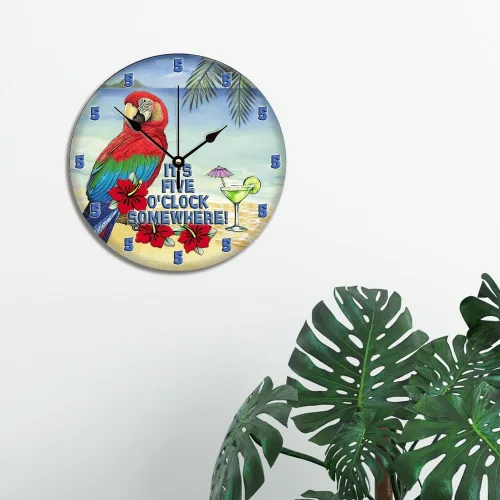 Miniatura 2 de ArogGeld Reloj de pared de 5 O'Clock Somewhere - Reloj redondo de madera para casa de playa, 10, silencioso, sin tictac, batería de cuarzo, granja