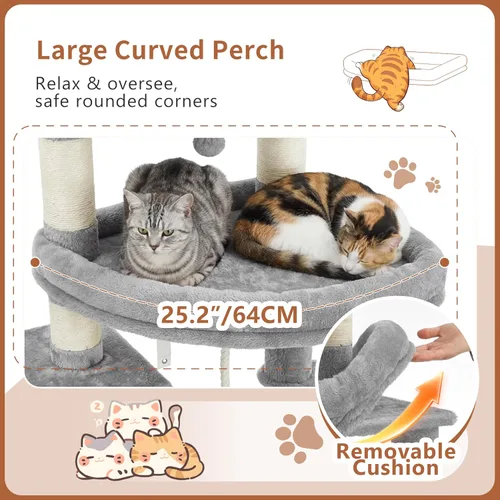 Miniatura 3 de Heybly Árbol para gatos, torre aerodinámica de 74 pulgadas para gatos grandes con condominios apilados de 3 niveles, muebles para gatos con percha
