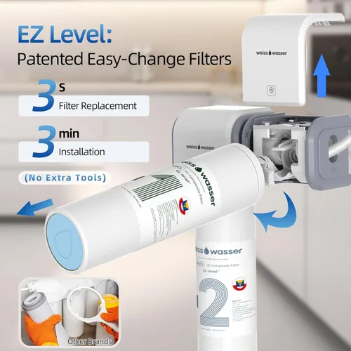 Miniatura 6 de Filtro de agua para debajo del fregadero, ultra filtración multietapa para Baçtёria, reducción de cloro y olor, 9K Gal/2 años, fácil instalación