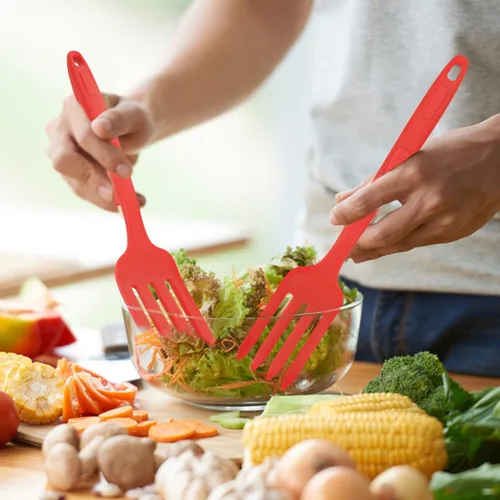 Miniatura 2 de Healeved Tenedor de cocina de silicona ergonómico reutilizable para pasta, tenedor lavable de cocina grande para ensaladas y fideos y diseño