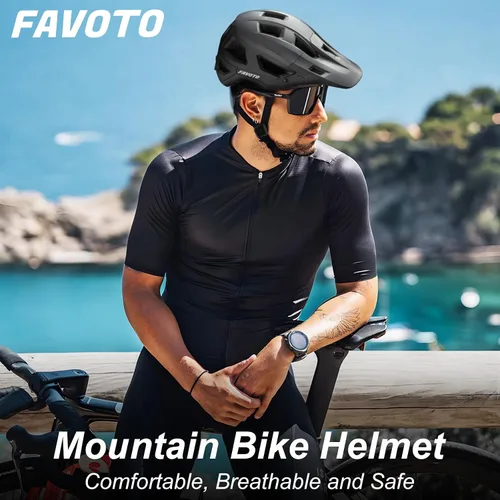 Miniatura 7 de Favoto Casco de bicicleta de montaña para adultos para hombres y mujeres, casco de MTB con hebilla magnética con visera extraíble, ligero