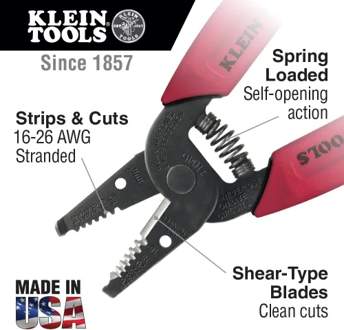 Miniatura 2 de Klein Tools 11046 Wire Stripper, Wire Cutter, Made in USA, Stripping/Cutting Tool for 16-26 AWG Stranded, Compact Nose with Precision-ground