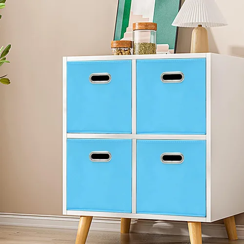 Miniatura 4 de Cubos de almacenamiento de tela – 13 x 13 x 13 pulgadas, cubos organizadores plegables con asas dobles – juego de 6, color azul