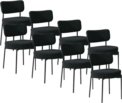 Miniatura 15 de Boucle - Juego de 2 sillas de comedor, modernas sillas de cocina tapizadas de mediados de siglo con respaldo curvado y patas de metal negro, sillas