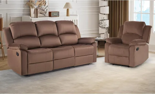Miniatura 22 de CANMOV Juego de sillas reclinables manuales de 2, sofá individual de tela suave y tapizado para sala de estar y dormitorio, mecanismo reclinable