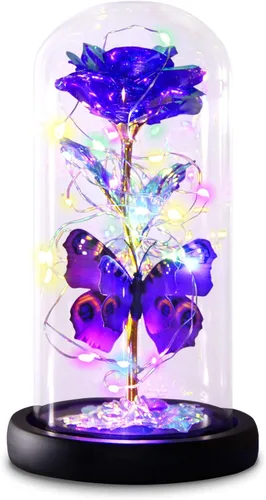 Miniatura 11 de Beauty and The Beast Regalos de Rosa para Mujeres, Rosa de Luz Eterna en Cúpula de Cristal, Regalos de Flor Rosa del Día de la Madre para Mamá Azul