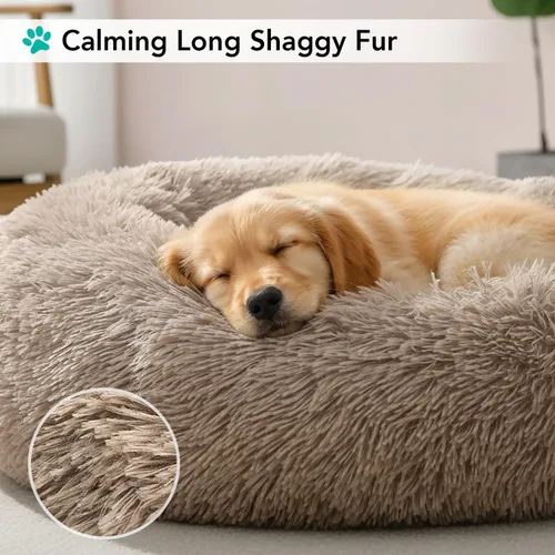 Miniatura 4 de PetAmi Cama calmante para perros y gatos pequeños y medianos, 23 camas redondas en forma de dona, cama lavable y esponjosa de piel sintética