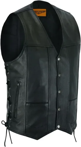 Miniatura 9 de GARGOYLE BELLS Chaleco de cuero negro para hombre, chaleco de cuero de vaca con forro de motociclista para hombres