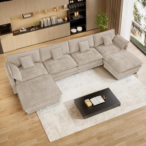 Miniatura 25 de Sofá modular de nube en forma de U de 162.6 pulgadas, sofá seccional para sala de estar, moderno sofá de nube de terciopelo de gran tamaño con Gris
