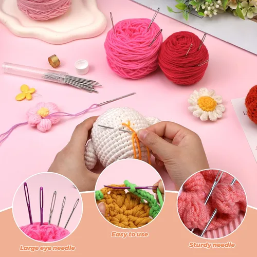 Miniatura 5 de 150 piezas de agujas de coser de ojo grande de plástico, agujas de ojo grande sin punta, agujas curvas para tapicería, agujas de hilo para 150