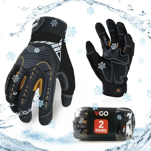 Miniatura 9 de Vgo - 1 par de guantes de piel sintética para protección de impactos, para mecánicos y perforadores, alta destreza, reducción de vibraciones