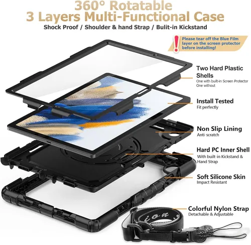 Miniatura 8 de SEYMAC stock Funda para Samsung Galaxy Tab A8 de 10.5 pulgadas, funda de protección contra caídas de cuerpo completo con protector de pantalla