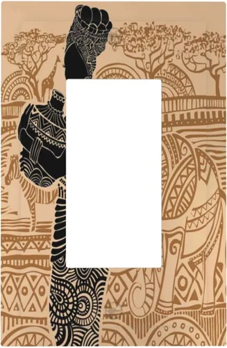 Miniatura 2 de Cubierta de Interruptor de Luz de 1 Gang de Mujer Africana, Placa de Pared Individual Basculante, Receptáculo de Cebras y Elefantes GFCI, Niña Mujer