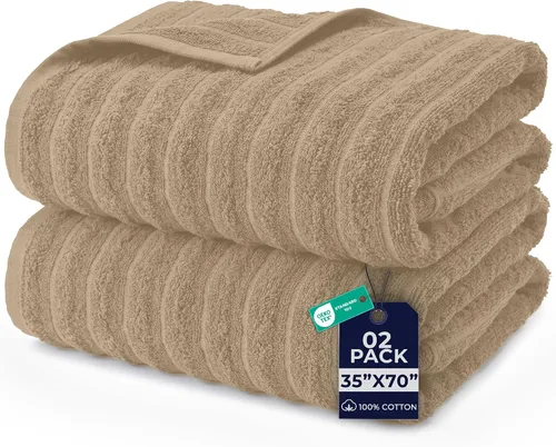 Miniatura 17 de DAN RIVER Paquete de 2 sábanas de baño de 35x70 pulgadas, sábanas de baño jumbo acanaladas para adultos, toallas grandes gruesas y absorbentes