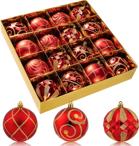 Miniatura 7 de Juego de adornos de bola de Navidad dorados de 3.15 pulgadas, 16 piezas de adornos dorados para árbol de Navidad, bolas colgantes grandes