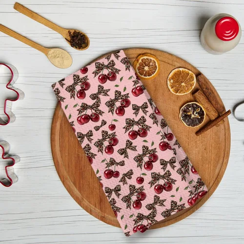 Miniatura 2 de Juego de 2 toallas de cocina retro con lazo de leopardo, decoración de baño femenina de leopardo, toallas de mano con estampado de guepardo