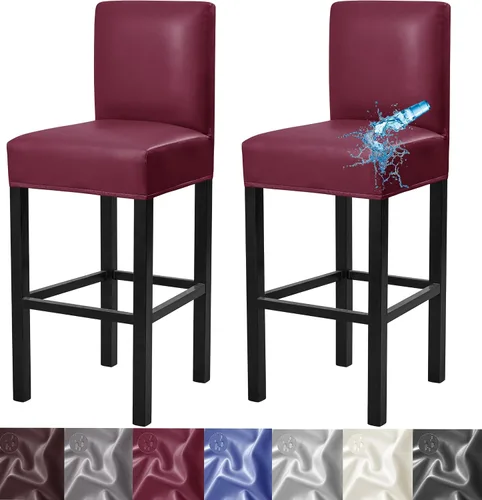 Miniatura 17 de Fundas para taburetes de bar, paquete de 2 fundas elásticas impermeables de poliuretano con respaldo, fundas extraíbles para taburetes de bar