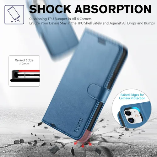 Miniatura 6 de TUCCH - Funda tipo cartera para iPhone 11, con ranura para tarjeta con bloqueo RFID [Funda protectora interior de TPU], cubierta magnética de piel