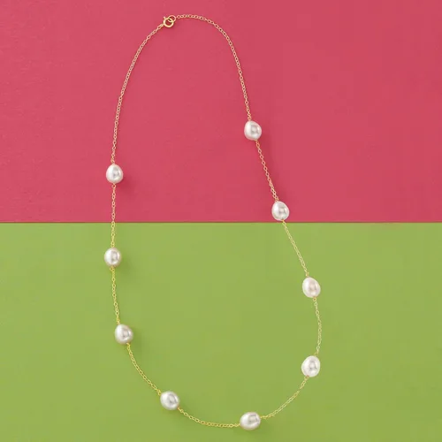 Miniatura 6 de Ross-Simons 8-8.5mm Cultured Pearl Station Necklace in 14kt Yellow Gold