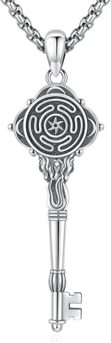 Miniatura 93 de Collar de pentagrama de plata de ley con triple luna, diosa celta, nudo celta, nudo de brujas, Ankh, sol y luna, Hécate, lilith, Santa Muerte