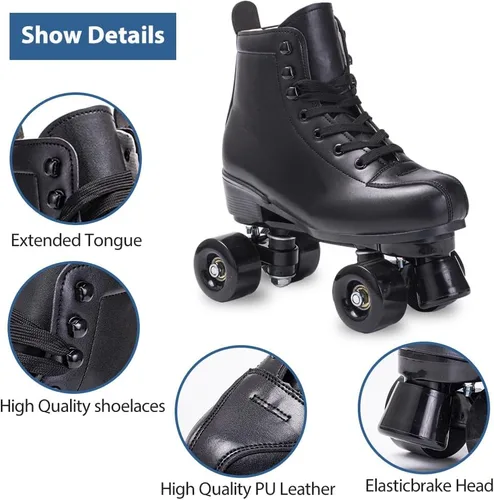Miniatura 2 de Patines de ruedas para mujeres y hombres, de piel sintética, patines clásicos de doble fila, patines de cuatro ruedas para interiores y exteriores