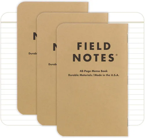Field Notes: Paquete de 3 cuadernos originales de papel kraft a rayas, para zurdos, con 48 páginas, 3.5 x 5.5 pulgadas Papel rayado para zurdos