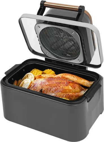 Miniatura 2 de Freidora de aire gris plateado de 12.68 cuartos de galón con ventana de vidrio visible, horno freidora de aire eléctrico familiar grande de 1700 W
