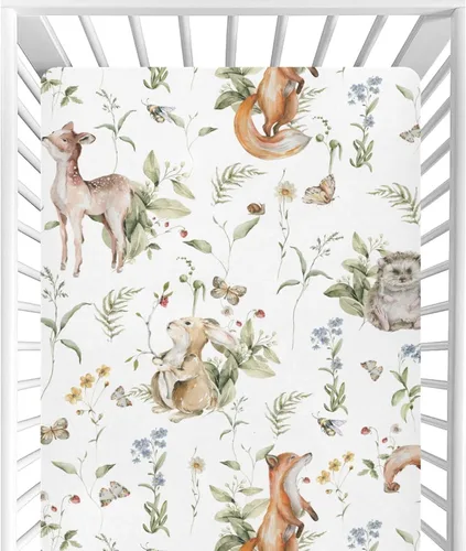 Miniatura 45 de CaTaKu Sábanas de cuna para niñas y niños – Sábanas de bebé bohemias con flores silvestres, sábanas de colchón neutro para cuna para cama