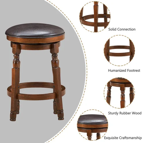 Miniatura 8 de COSTWAY Juego de 4 taburetes de bar sin espalda, taburete redondo de altura de mostrador de 24 pulgadas con asiento acolchado giratorio de 360°