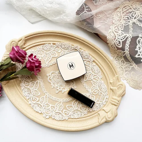 Miniatura 5 de Juego de 2 manteles individuales de encaje de estilo francés beige, ovalados bordados vintage para mesa, exquisito tapete para jarrón y bufanda