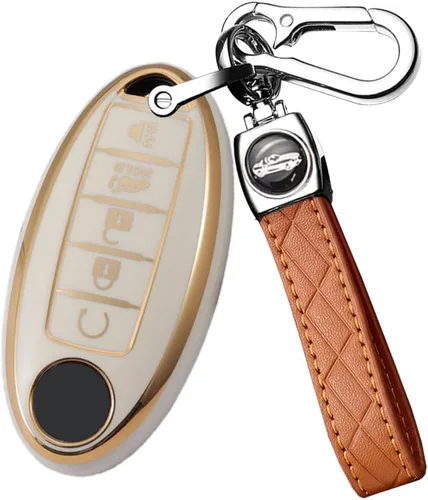 Miniatura 16 de ontto Protector de llavero de automóvil de 5 botones con llavero de TPU suave, borde dorado, guante para llaves Infiniti JX35 Q50 Q60 QX56 QX60 QX80