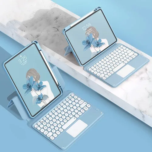Miniatura 2 de Funda con teclado para iPad mini6 con panel táctil horizontal o vertical, magnética, desmontable, teclado BT transparente para iPad Mini 6ª Azul