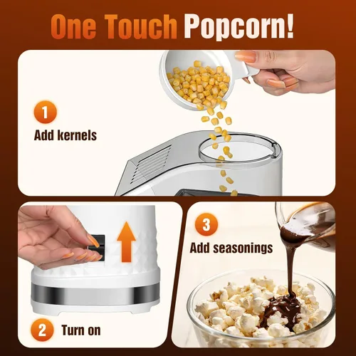 Miniatura 10 de Popcorn Maker, 1200W Fast Hot Air Popper in 2 Minutes, Oil-Free Popcorn Popper, 4.5QT Large Capacity, Popcorn Machine for Home, Movie Nights