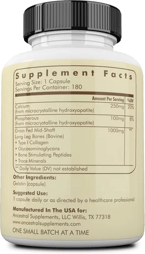 Miniatura 2 de Ancestral Supplements Suplemento de hueso vivo de carne de res alimentada con pasto, cápsulas de harina de hueso que apoyan la salud ósea, la salud