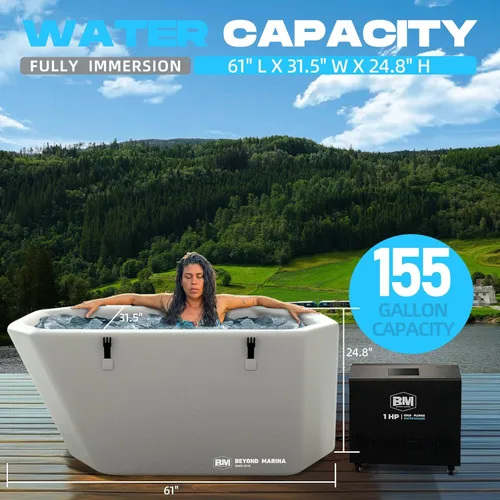 Miniatura 2 de Bañera de hielo inflable para atletas, con borde inclinado, compatible con enfriador de agua, tapa aislada, hoja de suelo de EVA, mochila, 155 2-Gris