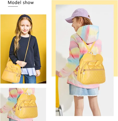 Miniatura 7 de KL928 - Mochila mini con diseño de lunares lindo y moño para niñas convertible a bandolera y bolso para mujeres